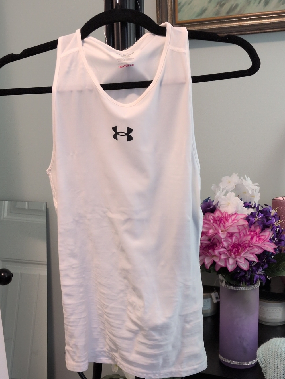 Under Armour White Compression Tank with Black Logo